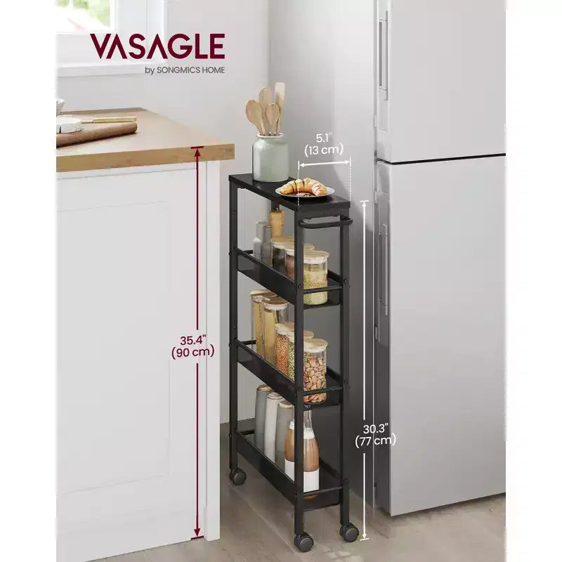 Carrello portaoggetti sottile a 4 ripiani con manico e rotelle girevoli