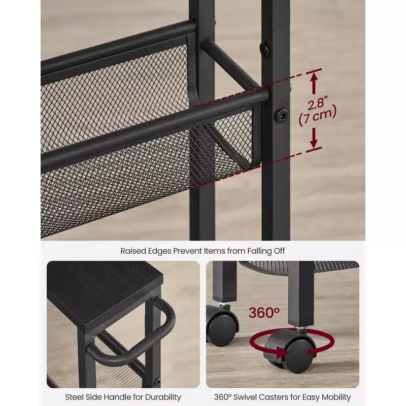 Carrello portaoggetti sottile a 4 ripiani con manico e rotelle girevoli