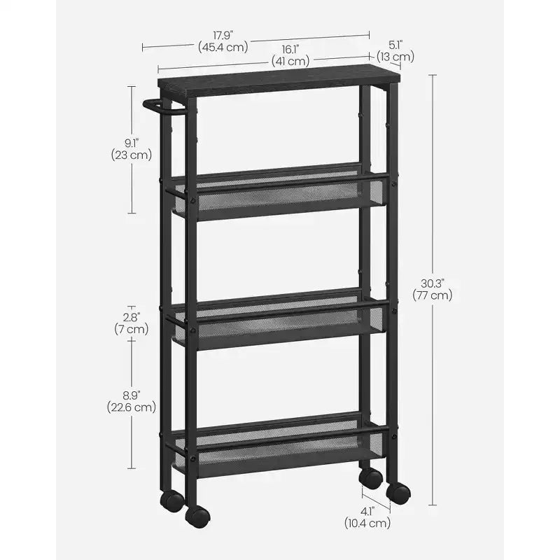 Carrello portaoggetti sottile a 4 ripiani con manico e rotelle girevoli