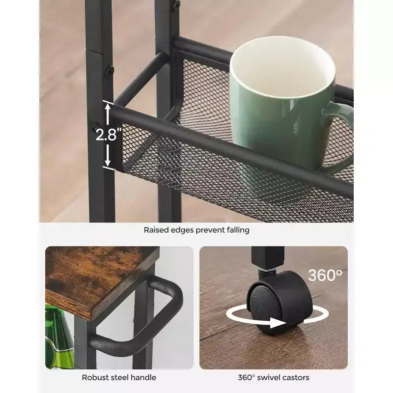 Carrello portaoggetti sottile a 4 ripiani con manico e rotelle girevoli