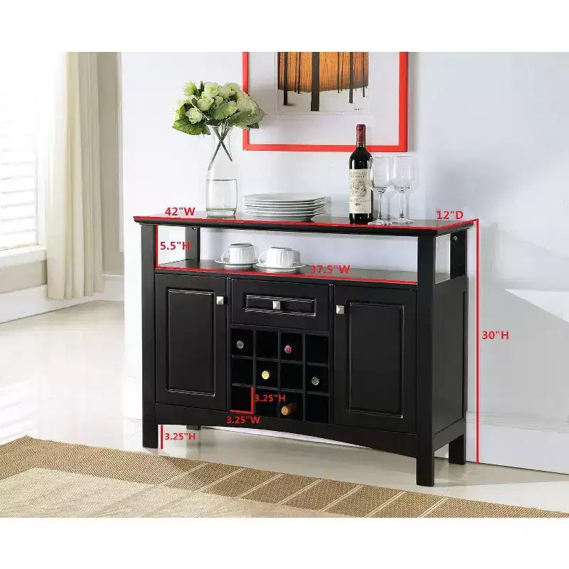 Credenza in legno con portabottiglie da 12 bottiglie, finitura nera