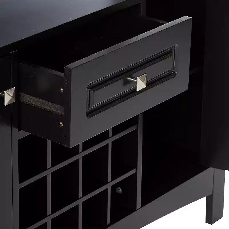 Credenza in legno con portabottiglie da 12 bottiglie, finitura nera