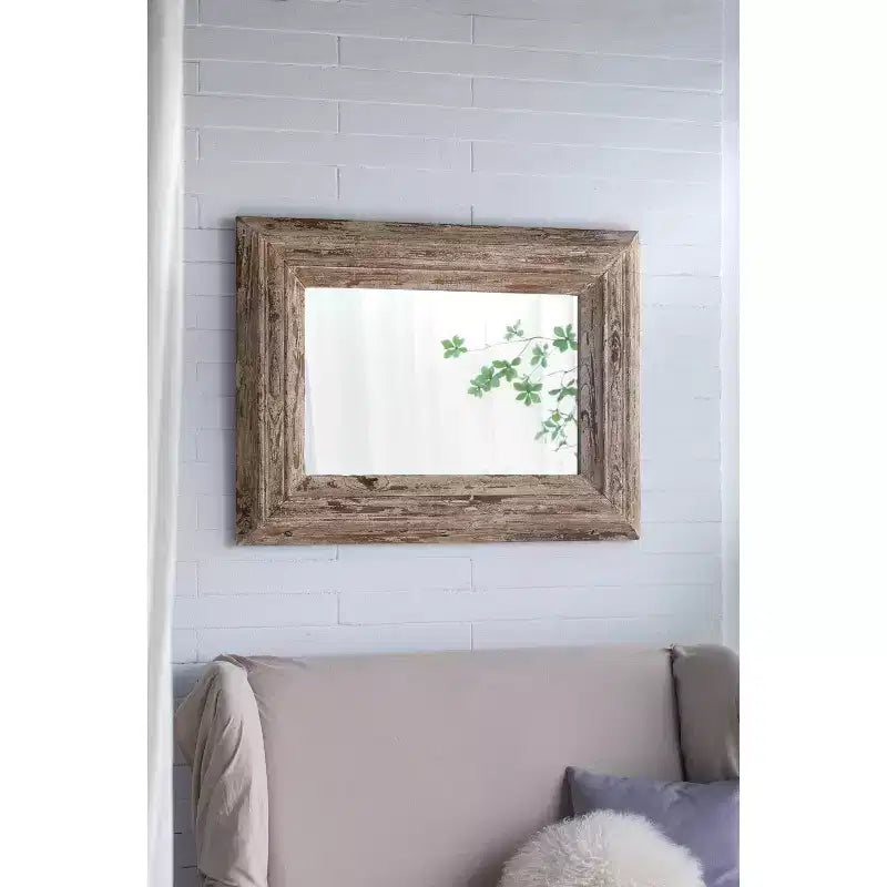 30 x 39 Inch Rectangular Wall Accent Mirror with Distressed Wood Frame