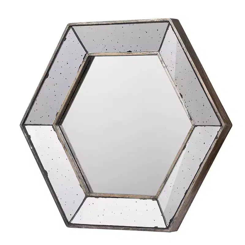 Specchio esagonale da parete 21 x 18 pollici con finitura argentata