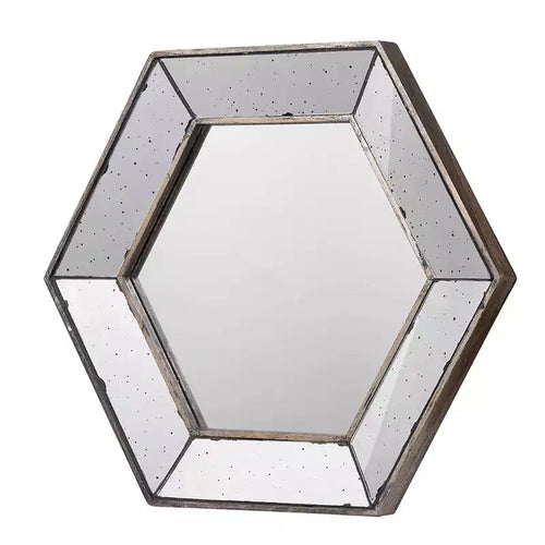 Specchio esagonale da parete 21 x 18 pollici con finitura argentata