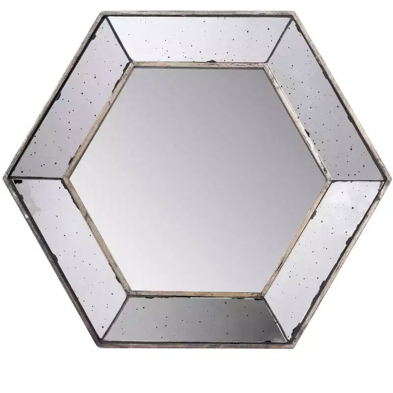 Specchio esagonale da parete 21 x 18 pollici con finitura argentata
