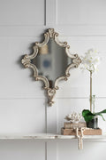 30 x 23.5 Inch Decorative White Wall Mirror with Scrollwork Design