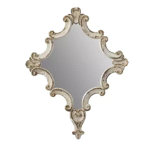 Specchio Decorativo da Parete Bianco con Motivo a Volute, 76 x 60 cm