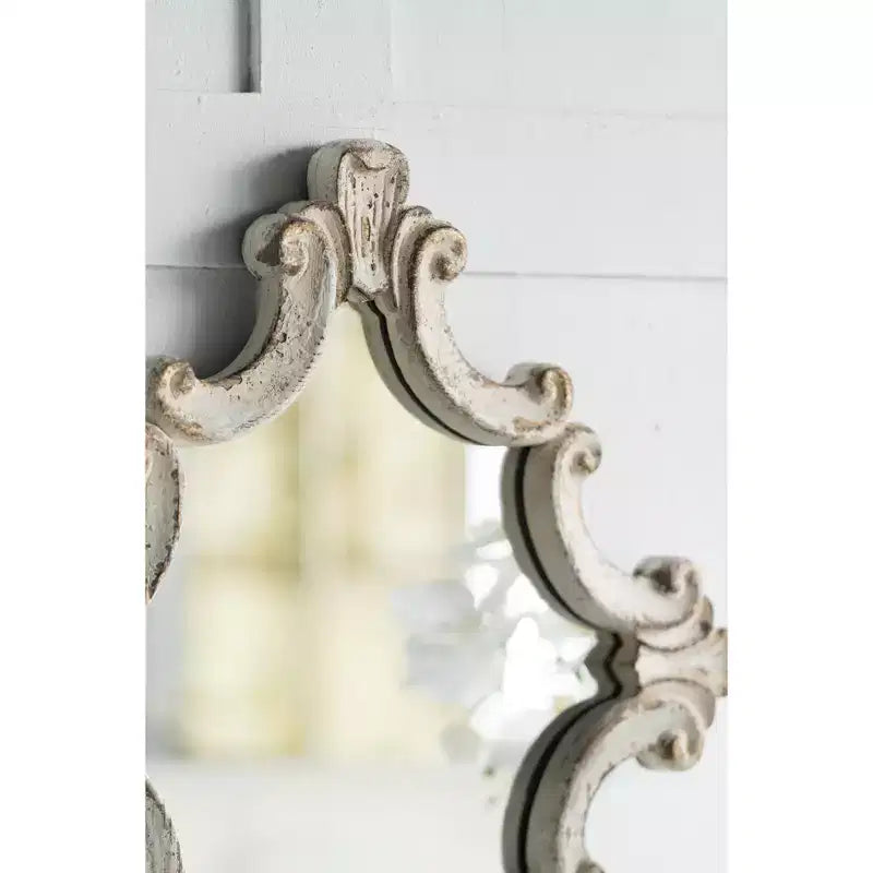 Specchio Decorativo da Parete Bianco con Motivo a Volute, 76 x 60 cm