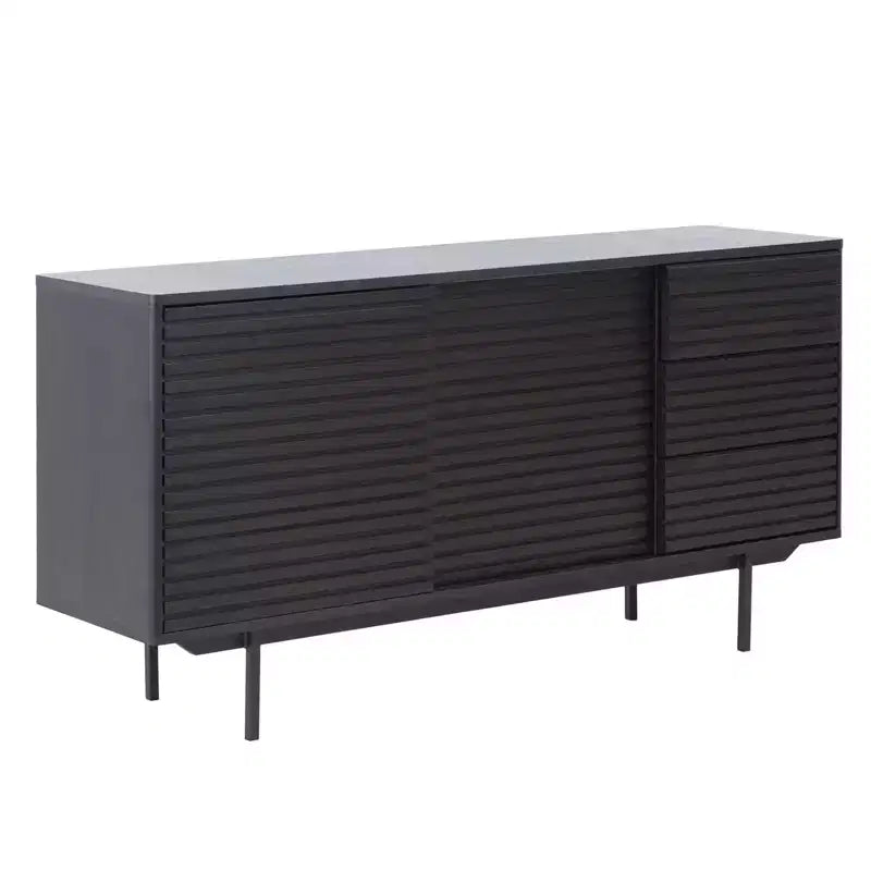 Madia-Credenza Moderna di Metà Secolo da 62.4 Pollici con 3 Cassetti e 2 Ripiani, Struttura in Ferro