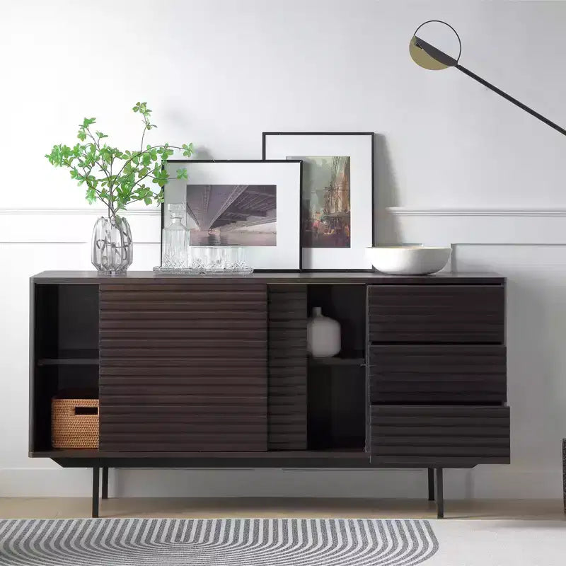 Madia-Credenza Moderna di Metà Secolo da 62.4 Pollici con 3 Cassetti e 2 Ripiani, Struttura in Ferro