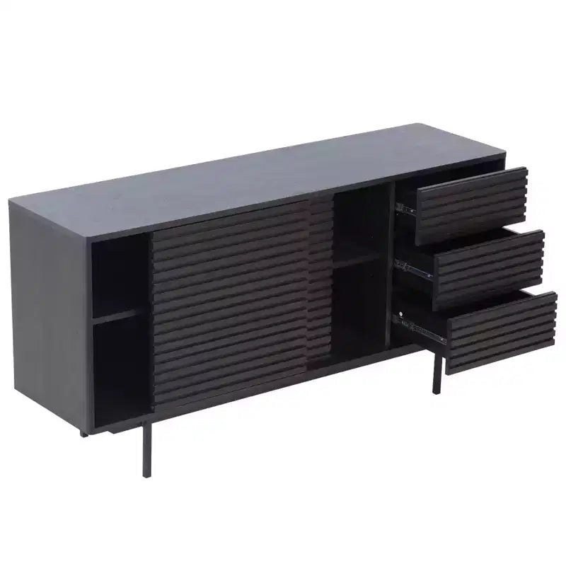 Madia-Credenza Moderna di Metà Secolo da 62.4 Pollici con 3 Cassetti e 2 Ripiani, Struttura in Ferro