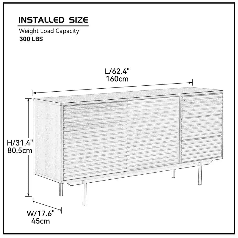 Madia-Credenza Moderna di Metà Secolo da 62.4 Pollici con 3 Cassetti e 2 Ripiani, Struttura in Ferro