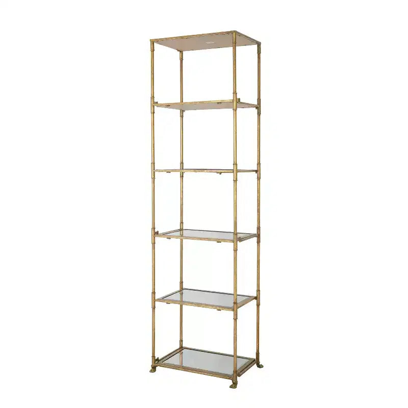 Scaffalatura a specchio a sei livelli, colore oro antico, 50,8x35,5x179 cm