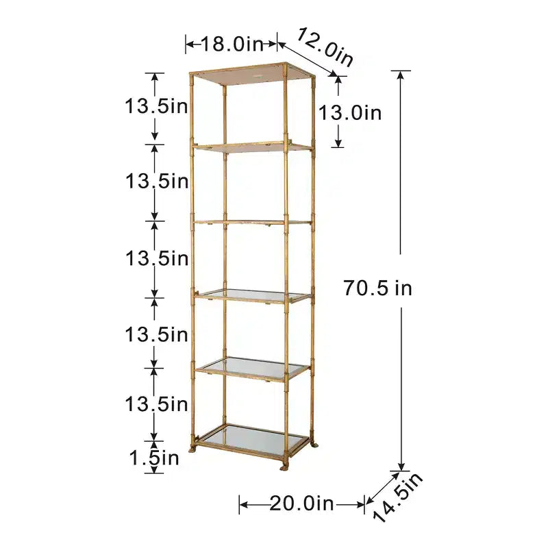 Scaffalatura a specchio a sei livelli, colore oro antico, 50,8x35,5x179 cm