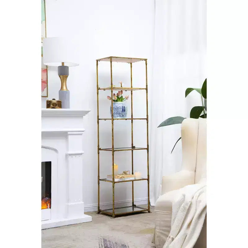 Scaffalatura a specchio a sei livelli, colore oro antico, 50,8x35,5x179 cm
