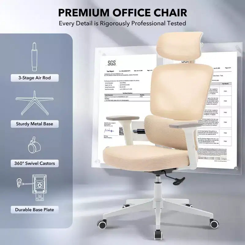 Sedia da ufficio ergonomica con schienale alto, rete traspirante, supporto lombare regolabile e braccioli 3D