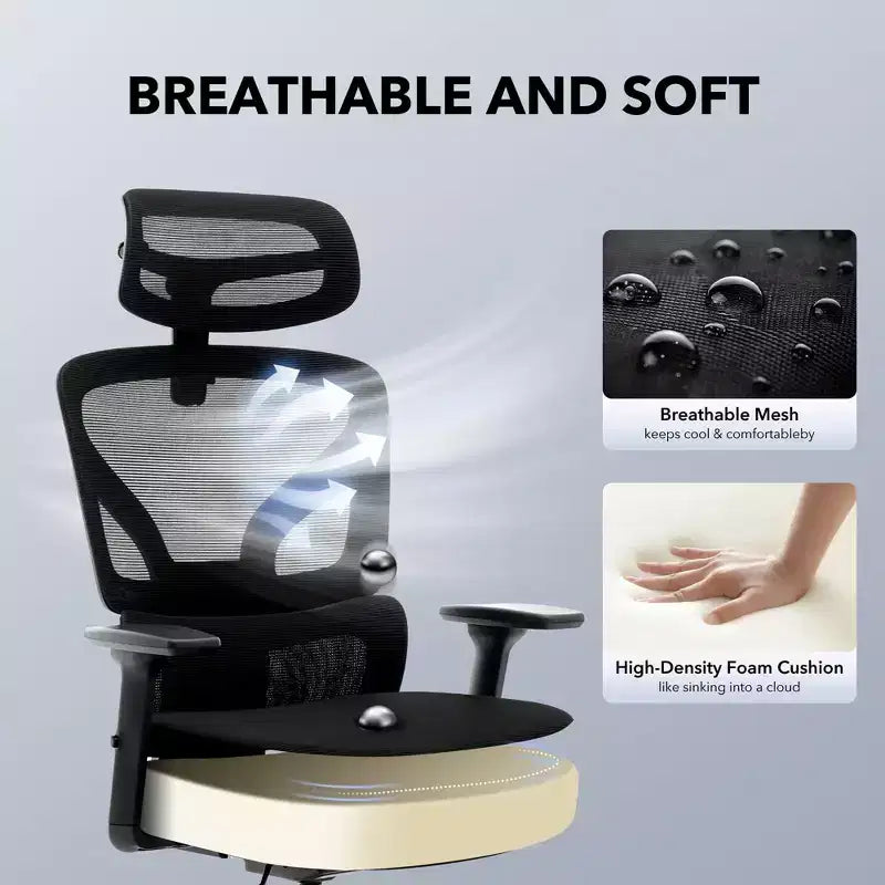 Sedia da ufficio ergonomica con schienale alto, rete traspirante, supporto lombare regolabile e braccioli 3D
