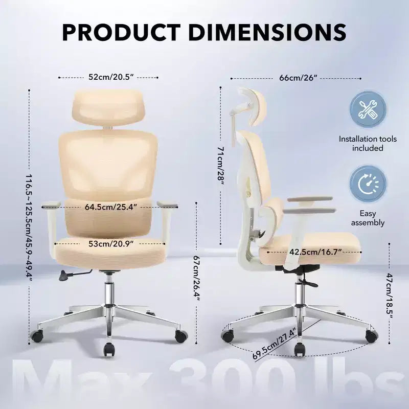 Sedia da ufficio ergonomica con schienale alto, rete traspirante, supporto lombare regolabile e braccioli 3D