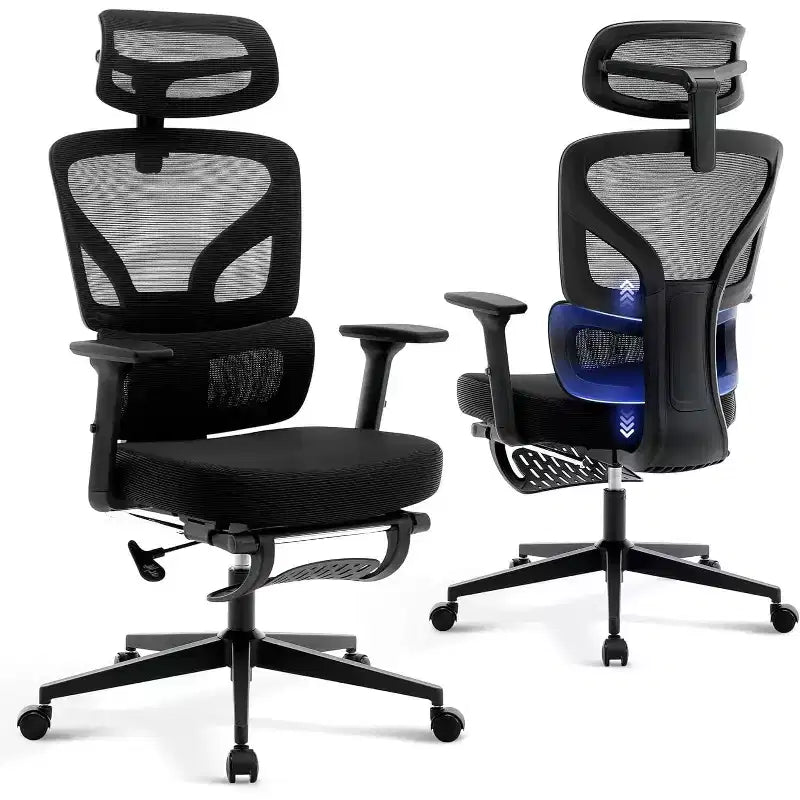Sedia da ufficio ergonomica con schienale alto, rete traspirante, supporto lombare regolabile e braccioli 3D