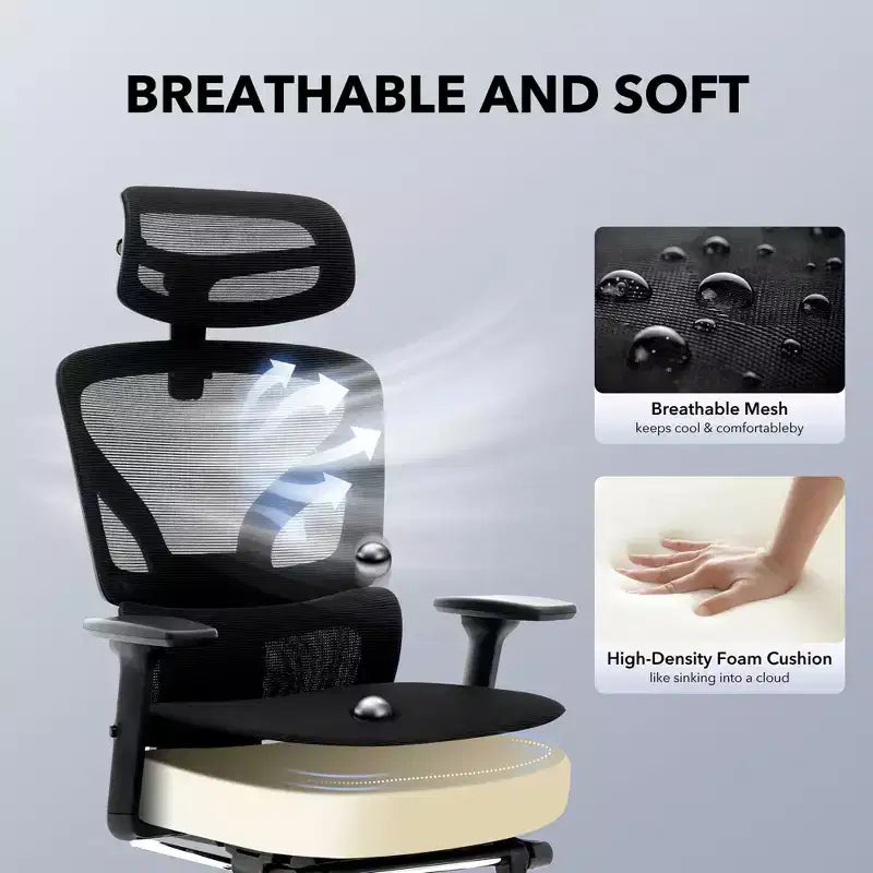 Sedia da ufficio ergonomica con schienale alto, rete traspirante, supporto lombare regolabile e braccioli 3D