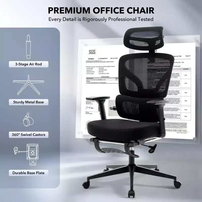 Sedia da ufficio ergonomica con schienale alto, rete traspirante, supporto lombare regolabile e braccioli 3D