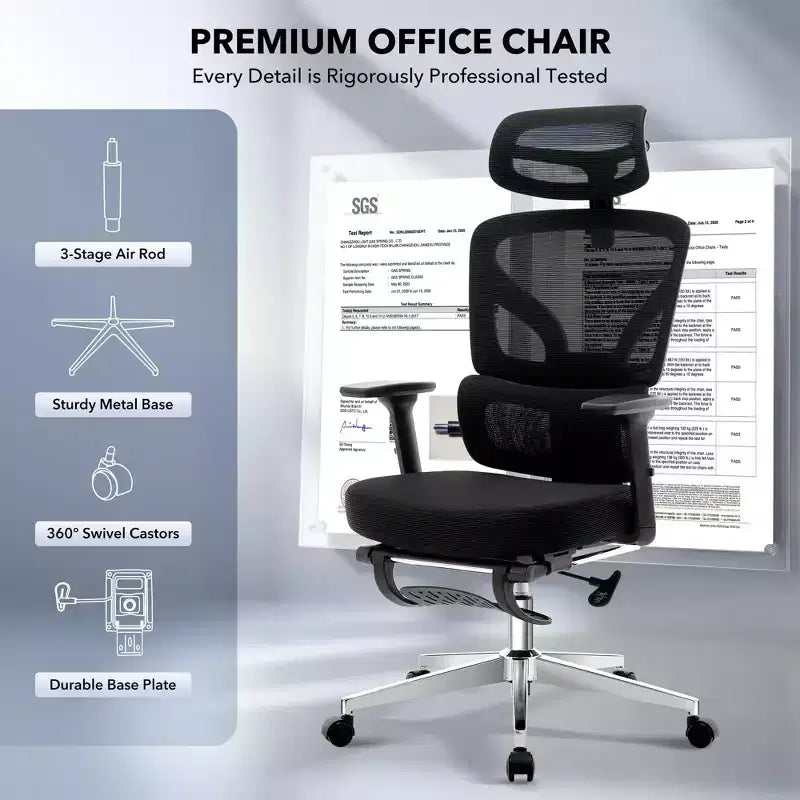 Sedia da ufficio ergonomica con schienale alto, rete traspirante, supporto lombare regolabile e braccioli 3D