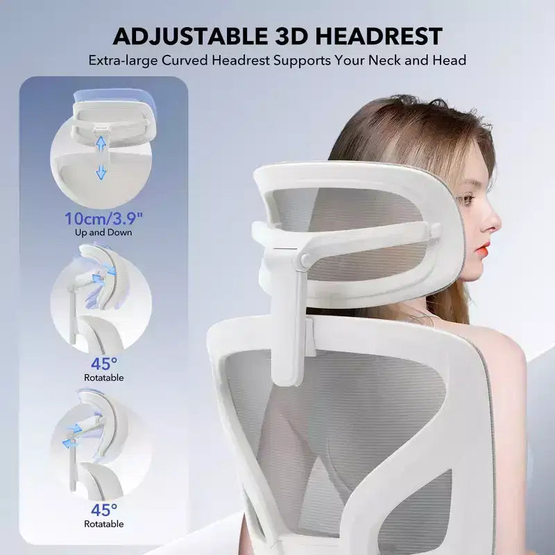 Sedia da ufficio ergonomica con schienale alto, rete traspirante, supporto lombare regolabile e braccioli 3D