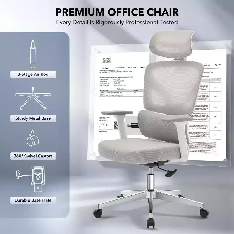 Sedia da ufficio ergonomica con schienale alto, rete traspirante, supporto lombare regolabile e braccioli 3D