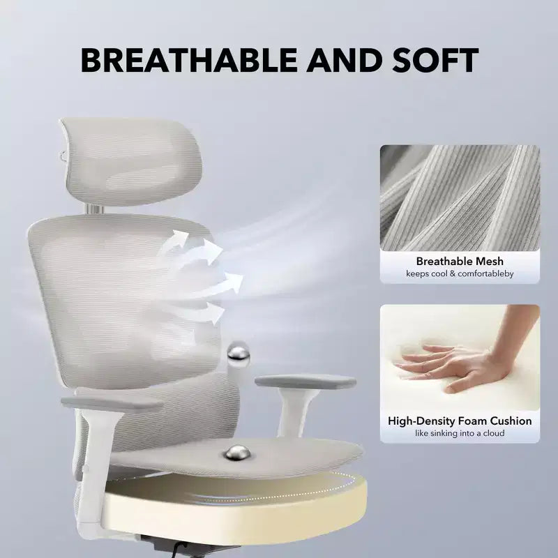 Sedia da ufficio ergonomica con schienale alto, rete traspirante, supporto lombare regolabile e braccioli 3D