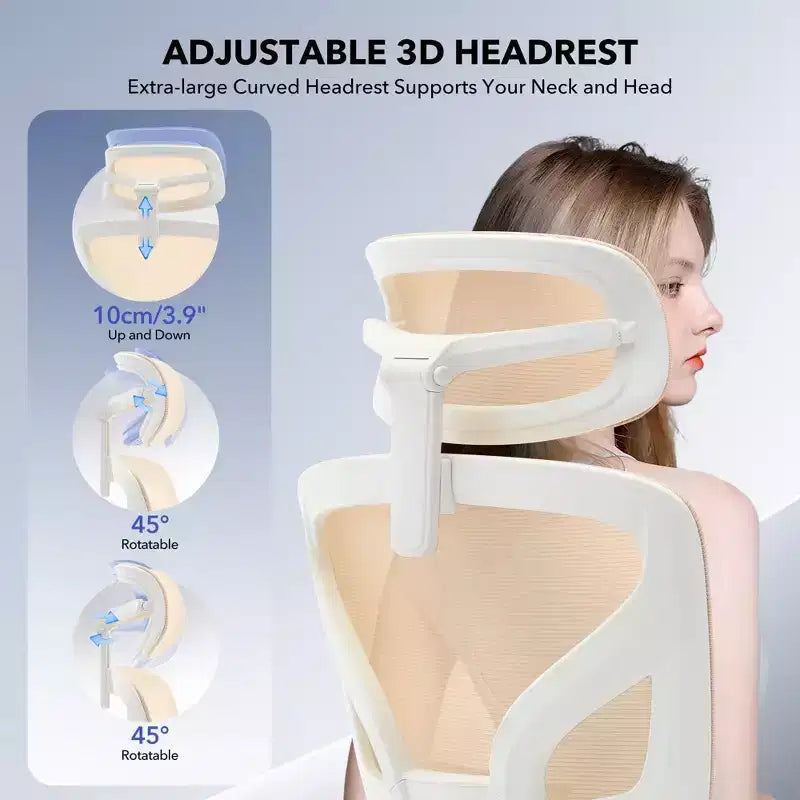 Sedia da ufficio ergonomica con schienale alto, rete traspirante, supporto lombare regolabile e braccioli 3D