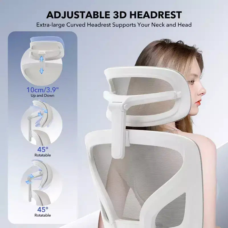 Sedia da ufficio ergonomica con schienale alto, rete traspirante, supporto lombare regolabile e braccioli 3D