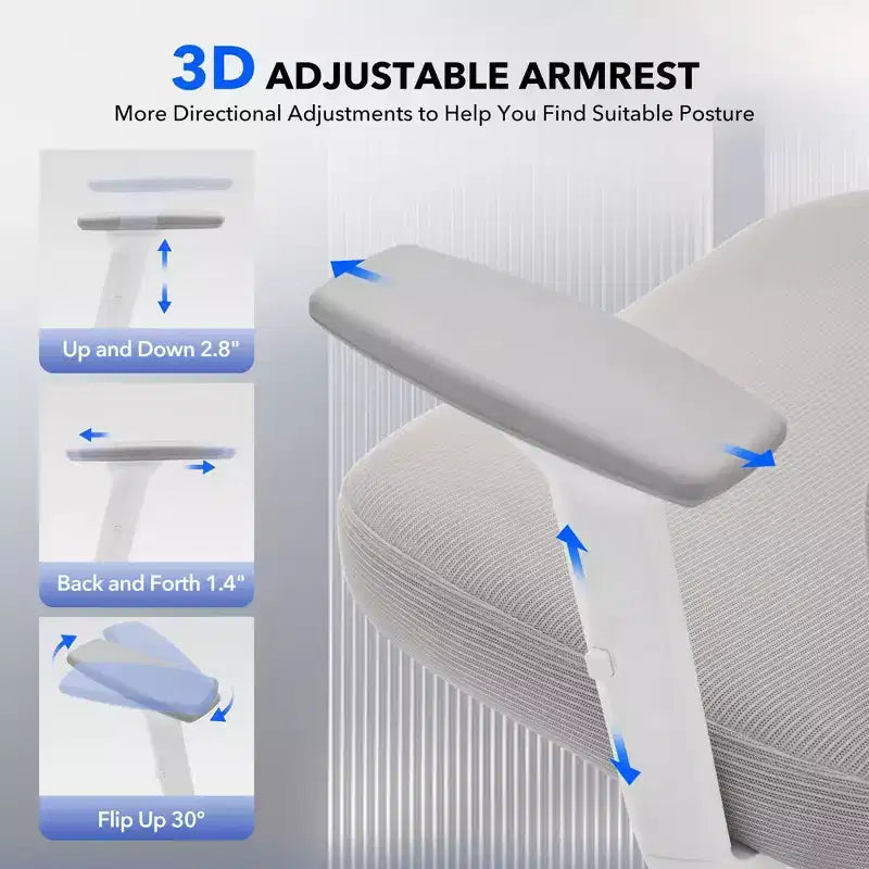 Sedia da ufficio ergonomica con schienale alto, rete traspirante, supporto lombare regolabile e braccioli 3D