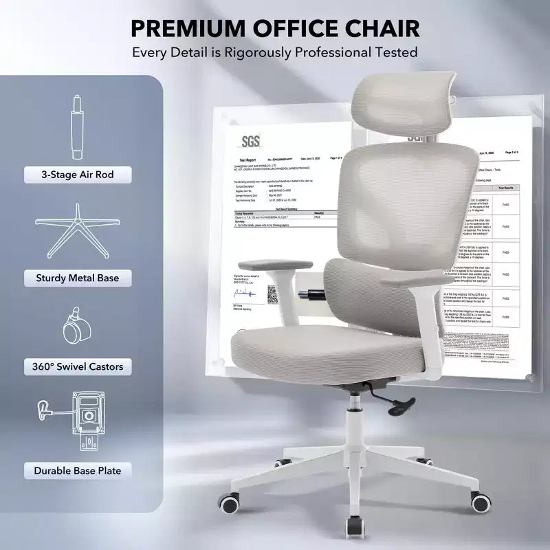 Sedia da ufficio ergonomica con schienale alto, rete traspirante, supporto lombare regolabile e braccioli 3D