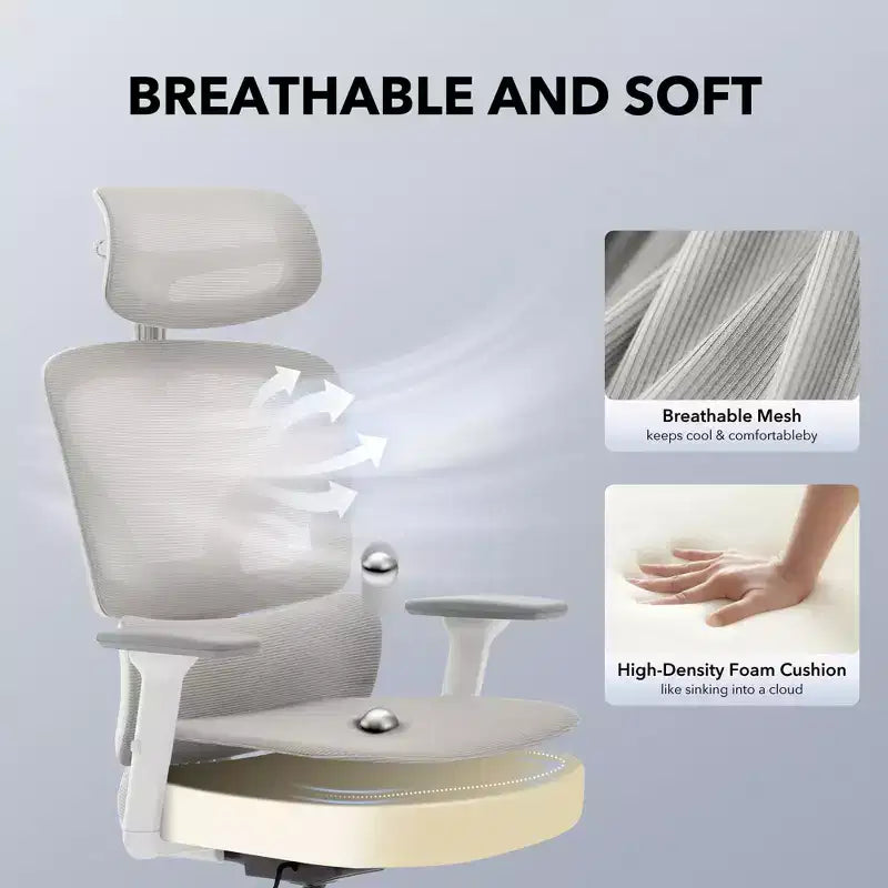 Sedia da ufficio ergonomica con schienale alto, rete traspirante, supporto lombare regolabile e braccioli 3D