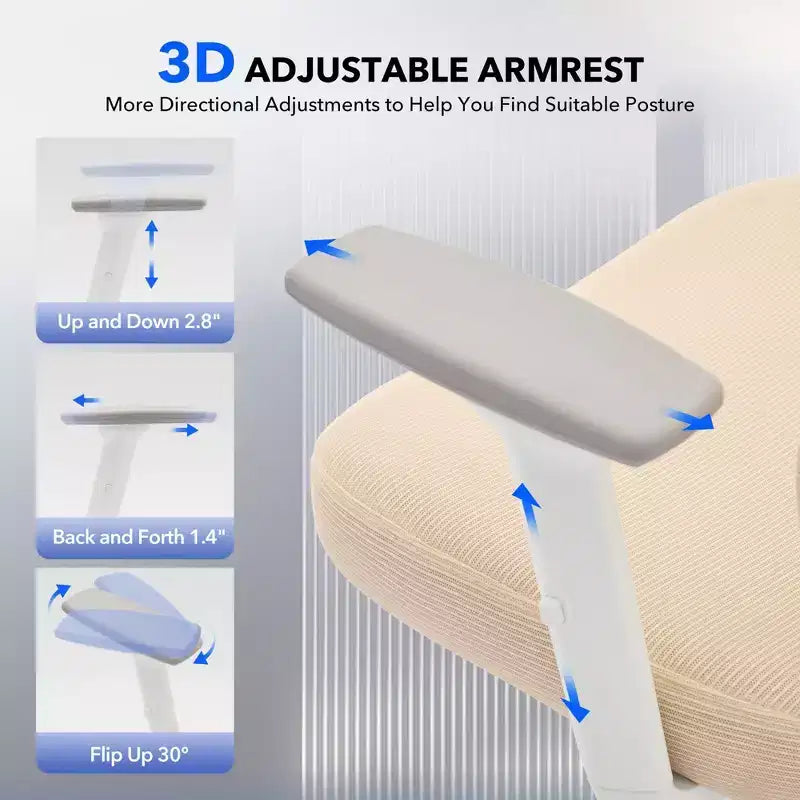 Sedia da ufficio ergonomica con schienale alto, rete traspirante, supporto lombare regolabile e braccioli 3D