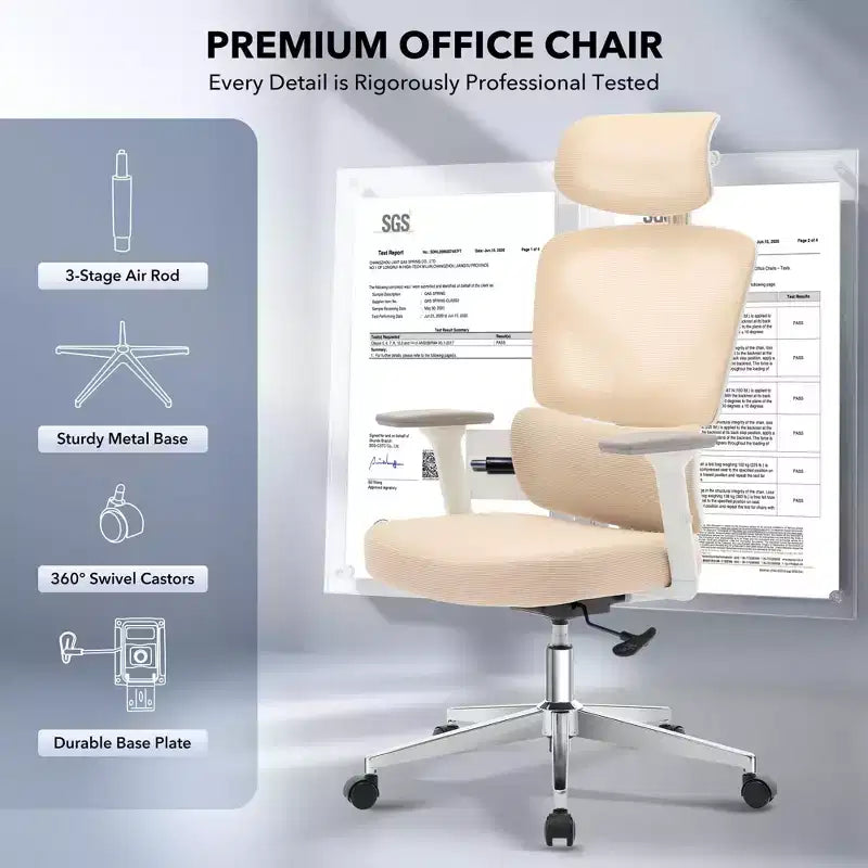 Sedia da ufficio ergonomica con schienale alto, rete traspirante, supporto lombare regolabile e braccioli 3D