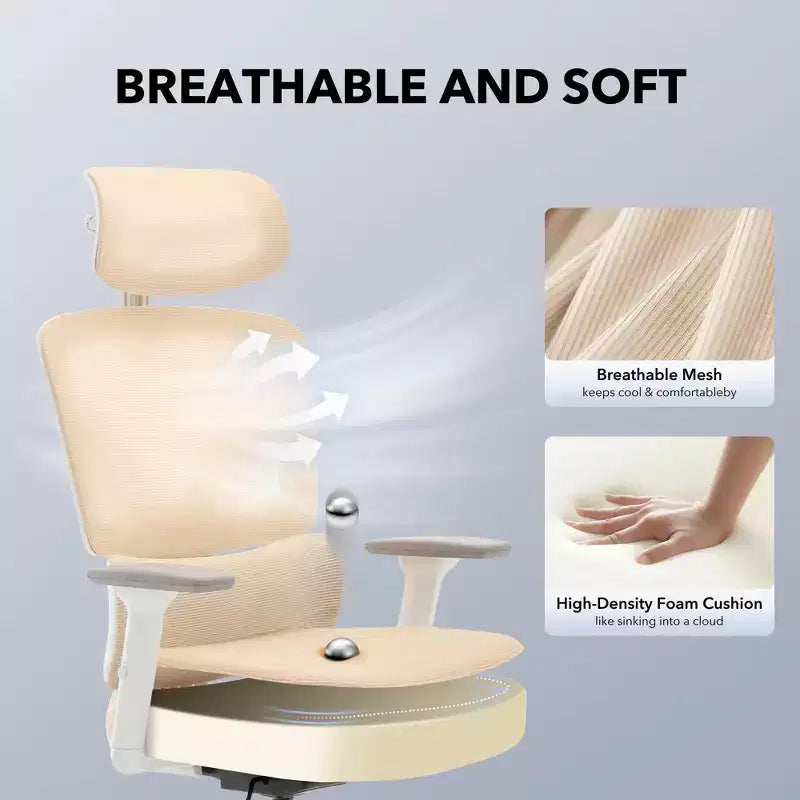 Sedia da ufficio ergonomica con schienale alto, rete traspirante, supporto lombare regolabile e braccioli 3D