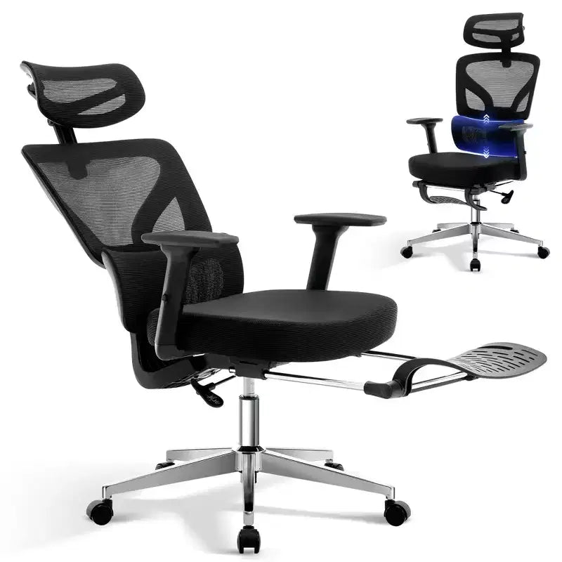 Sedia da ufficio ergonomica con schienale alto, rete traspirante, supporto lombare regolabile e braccioli 3D