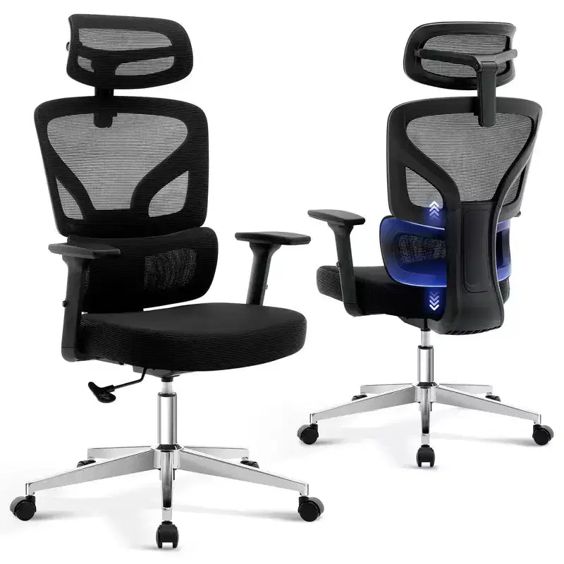Sedia da ufficio ergonomica con schienale alto, rete traspirante, supporto lombare regolabile e braccioli 3D