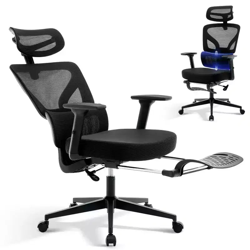 Sedia da ufficio ergonomica con schienale alto, rete traspirante, supporto lombare regolabile e braccioli 3D