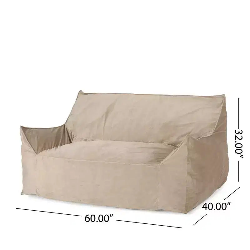 Divano Pouf Grande in Velluto a 2 Posti con Braccioli e Rivestimento Removibile