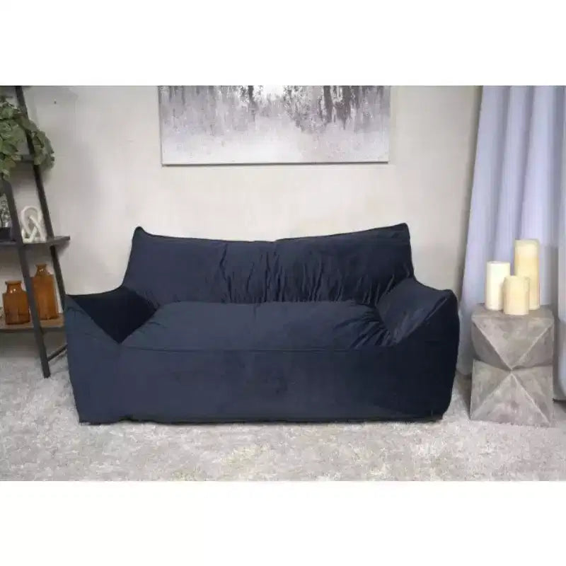 Divano Pouf Grande in Velluto a 2 Posti con Braccioli e Rivestimento Removibile
