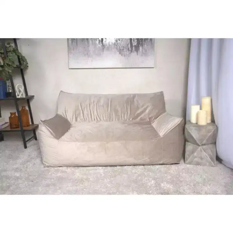 Divano Pouf Grande in Velluto a 2 Posti con Braccioli e Rivestimento Removibile