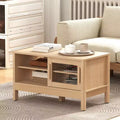 Bestier Modern Coffee Table with Unique Acrylic Sliding Door, Curved Corners & Adjustable Shelves