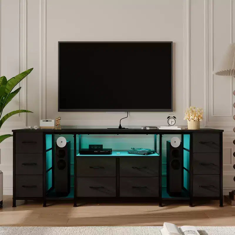 Mobile TV a 10 cassetti con cassetti in tessuto e prese di corrente integrate, adatto per TV fino a 75"