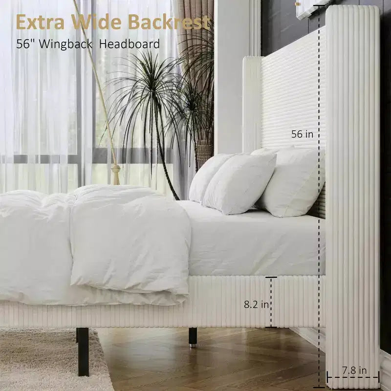 Telaio Letto da 142 cm in Velluto a Coste con Imbottitura Morbida, Doghe e Gambe in Legno Massello, Nessuna Rete a Molle Necessaria