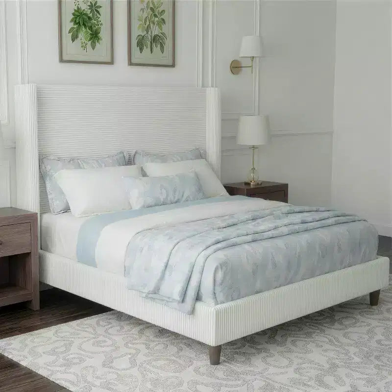 Telaio Letto da 142 cm in Velluto a Coste con Imbottitura Morbida, Doghe e Gambe in Legno Massello, Nessuna Rete a Molle Necessaria