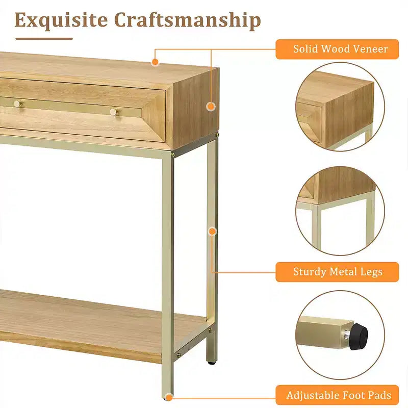 Consolle con cassetti geometrici e ripiano portaoggetti