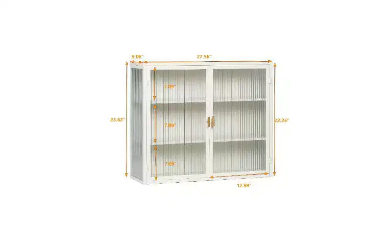 Credenza a 3 Ripiani con Struttura in Ferro e Ante in Vetro Temperato